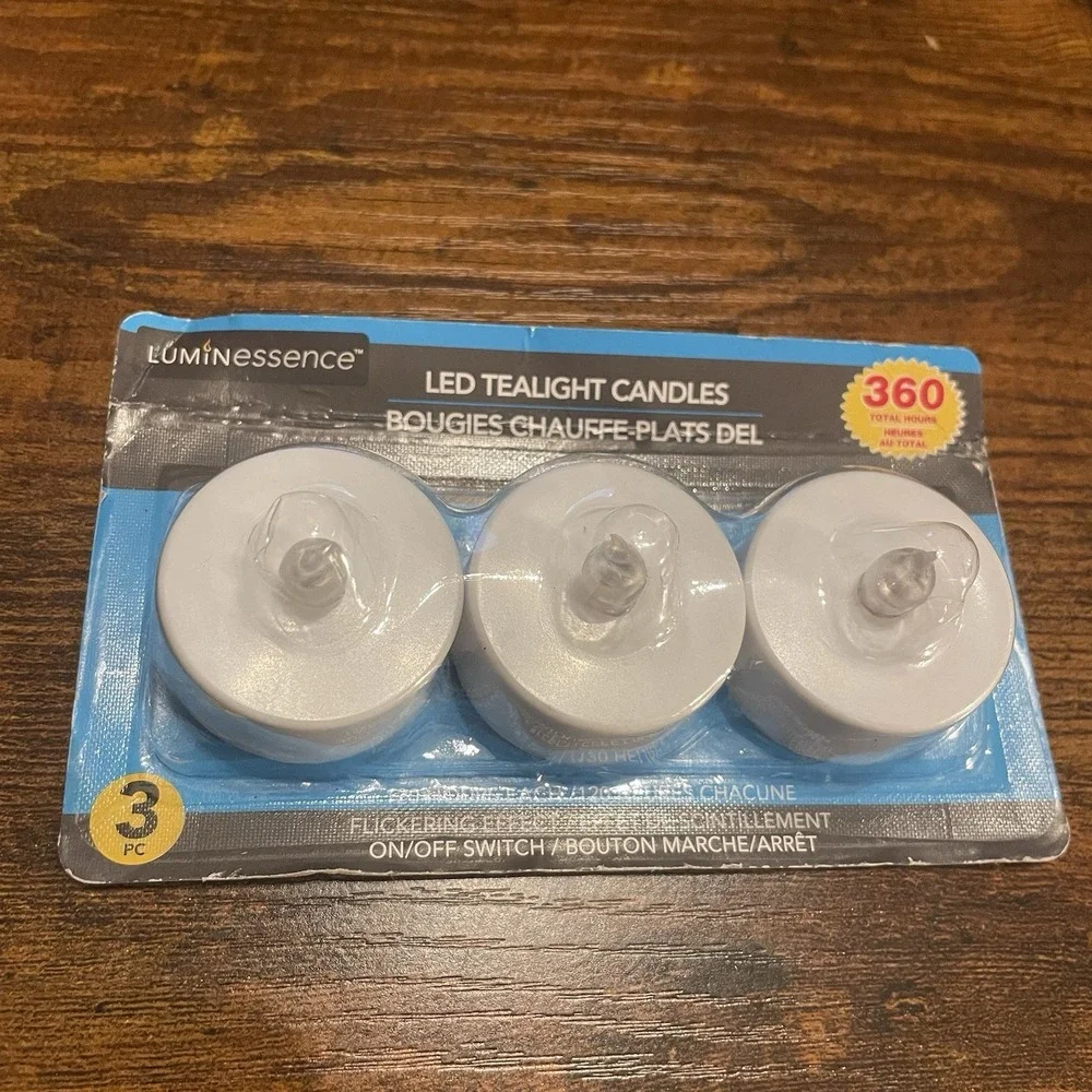 ✅Luminessence 3pk LED Flickering Tealight Candles 🕯️ Batteries Included #️⃣0126